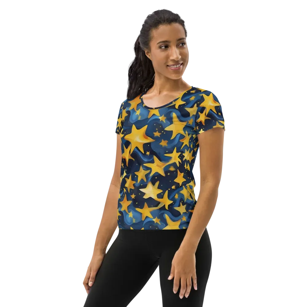 Golden Starfall on Women's Athletic T-Shirt — Left