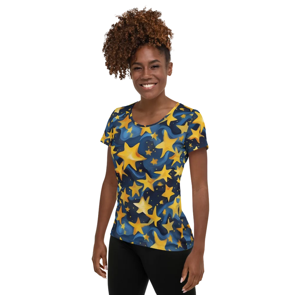 Golden Starfall on Women's Athletic T-Shirt — Left