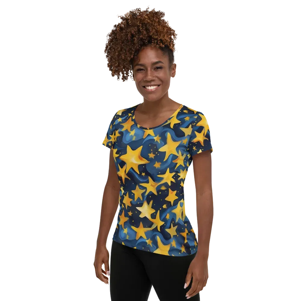 Golden Starfall on Women's Athletic T-Shirt — Left