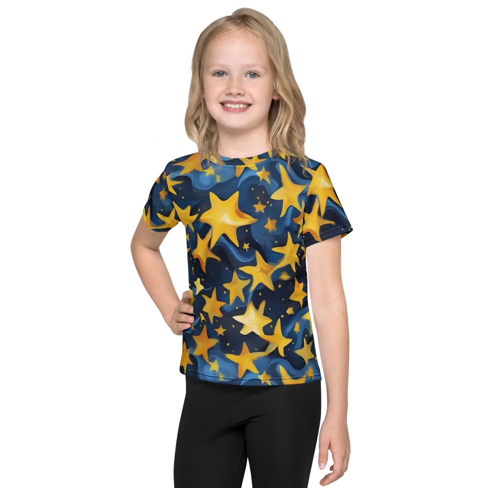 Golden Starfall on Kids Crew Neck T-Shirt — Front