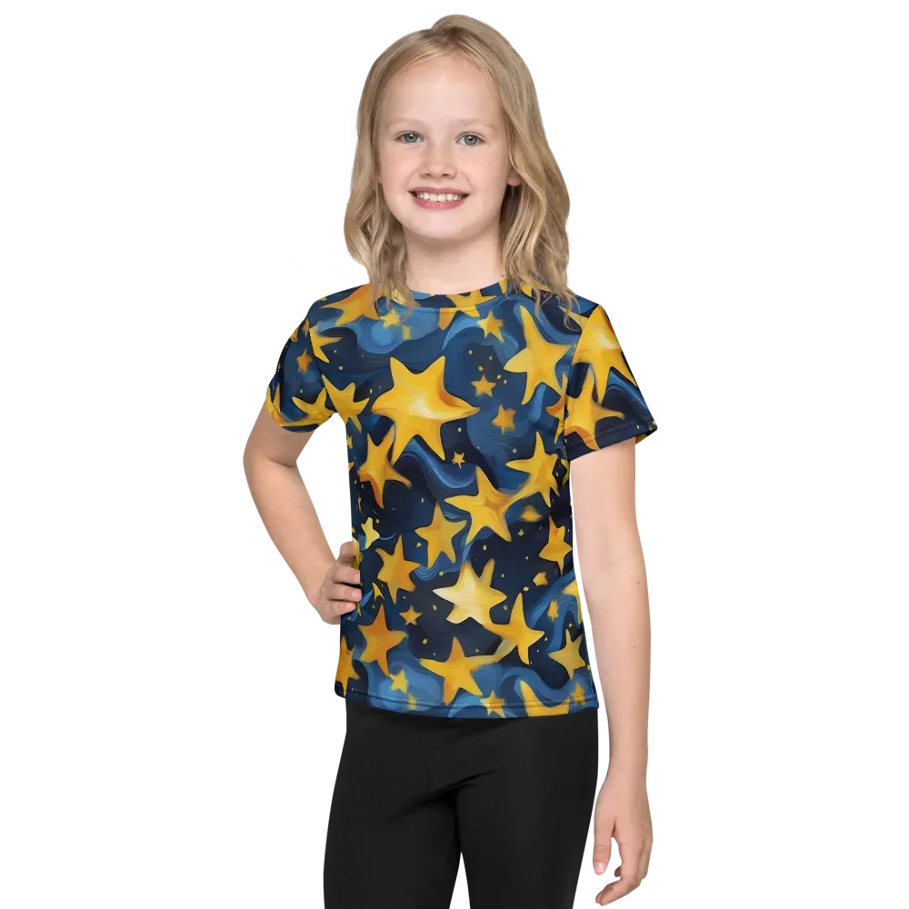 Golden Starfall on Kids Crew Neck T-Shirt — Front