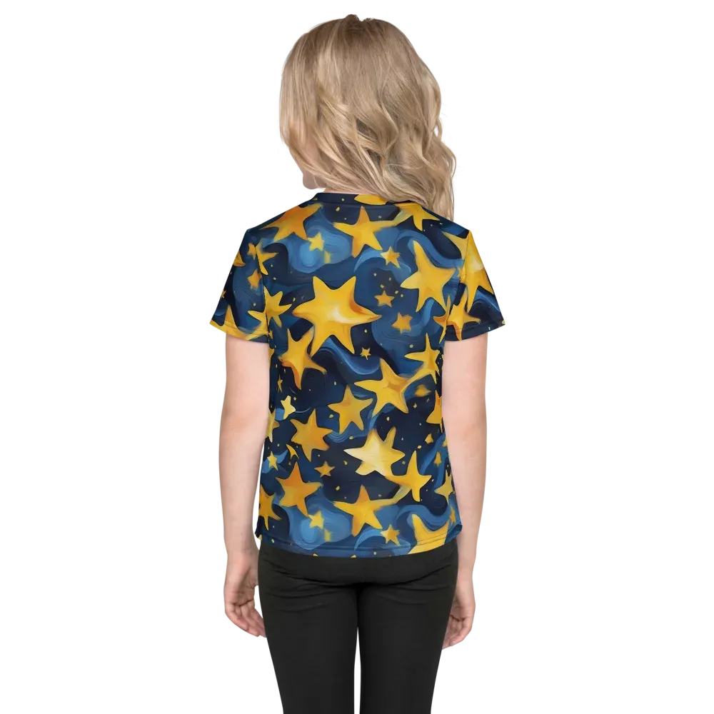 Golden Starfall on Kids Crew Neck T-Shirt — Back