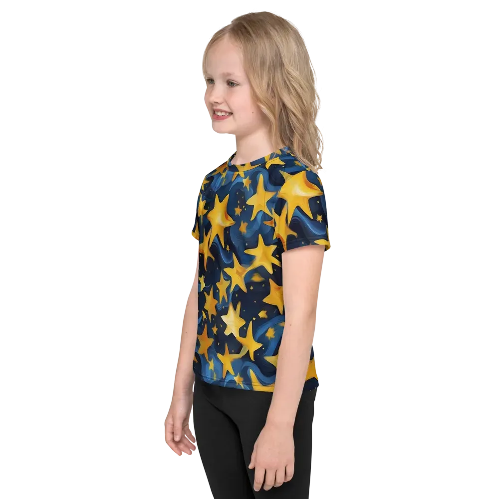 Golden Starfall on Kids Crew Neck T-Shirt — Left
