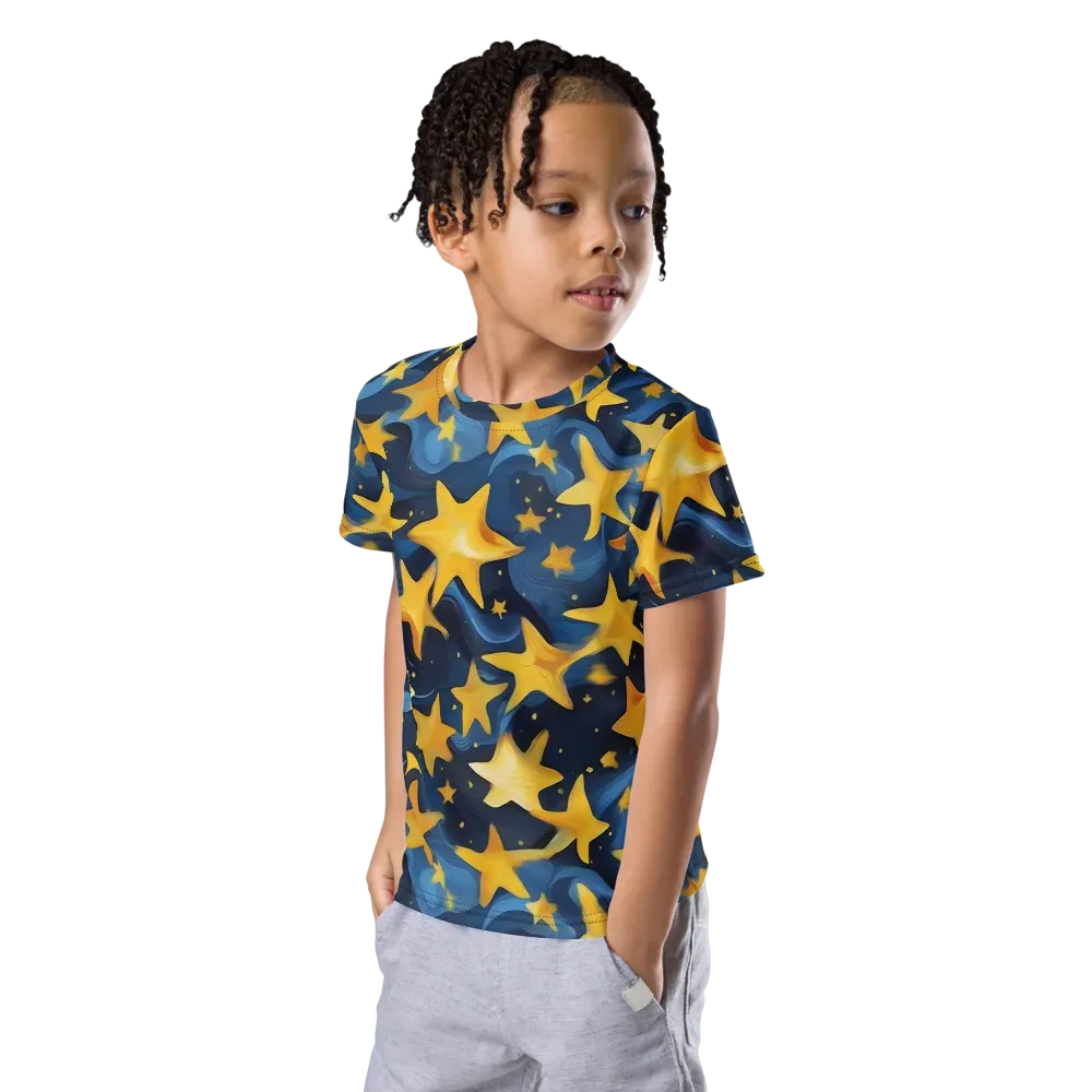 Golden Starfall on Kids Crew Neck T-Shirt — Left Front