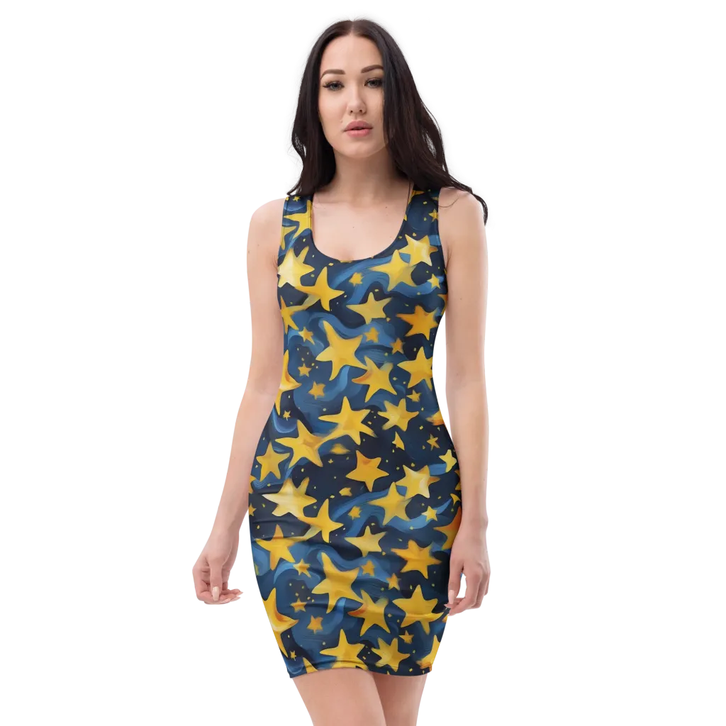 Golden Starfall on Bodycon Dress — Front