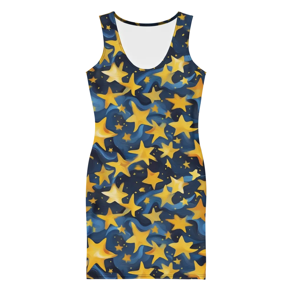 Golden Starfall on Bodycon Dress — Front