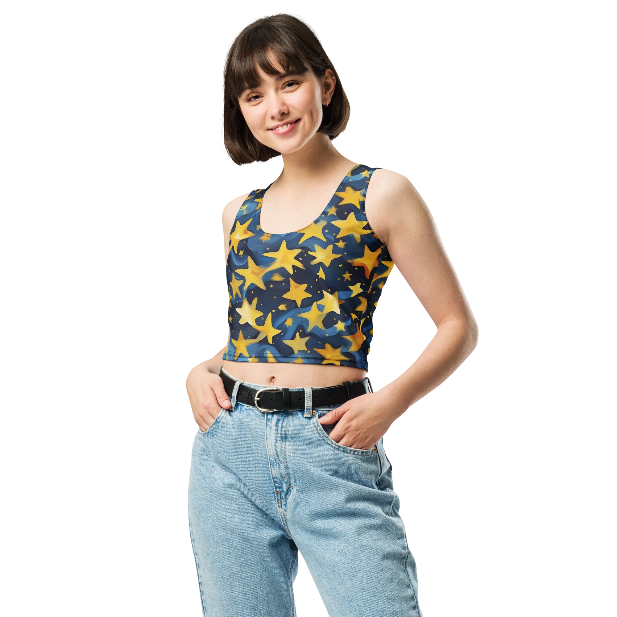 Golden Starfall on Crop Top — Front