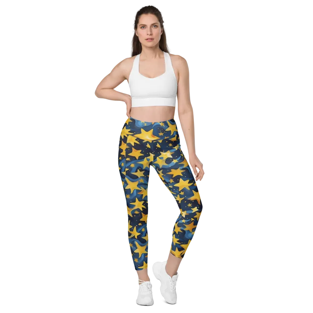 Golden Starfall on Leggings with Pockets — Front
