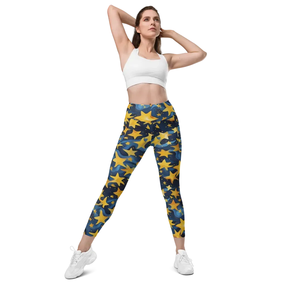 Golden Starfall on Leggings with Pockets — Front