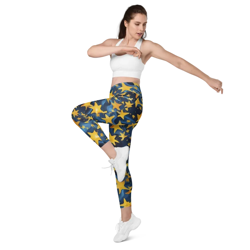 Golden Starfall on Leggings with Pockets — Left Front