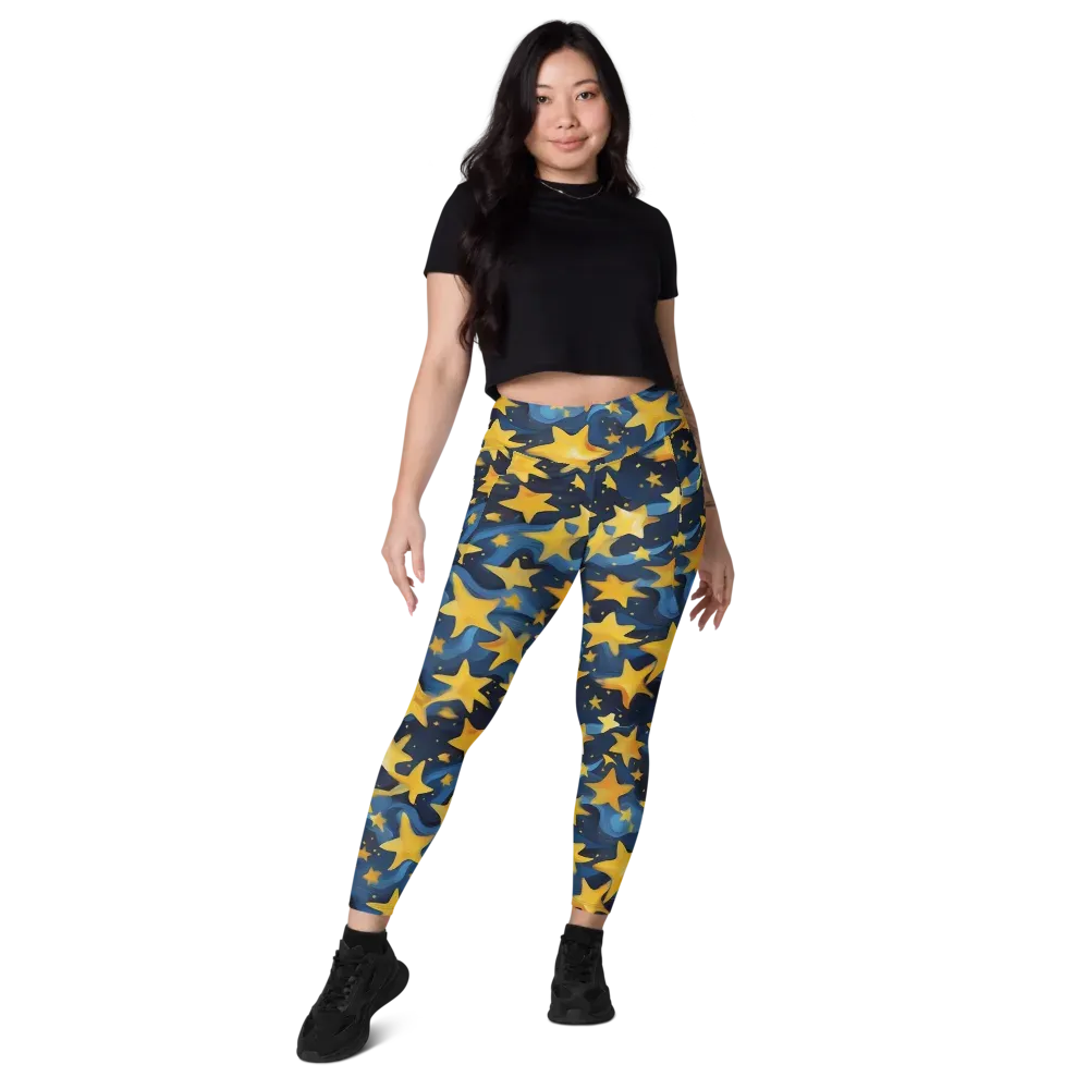Golden Starfall on Leggings with Pockets — Front