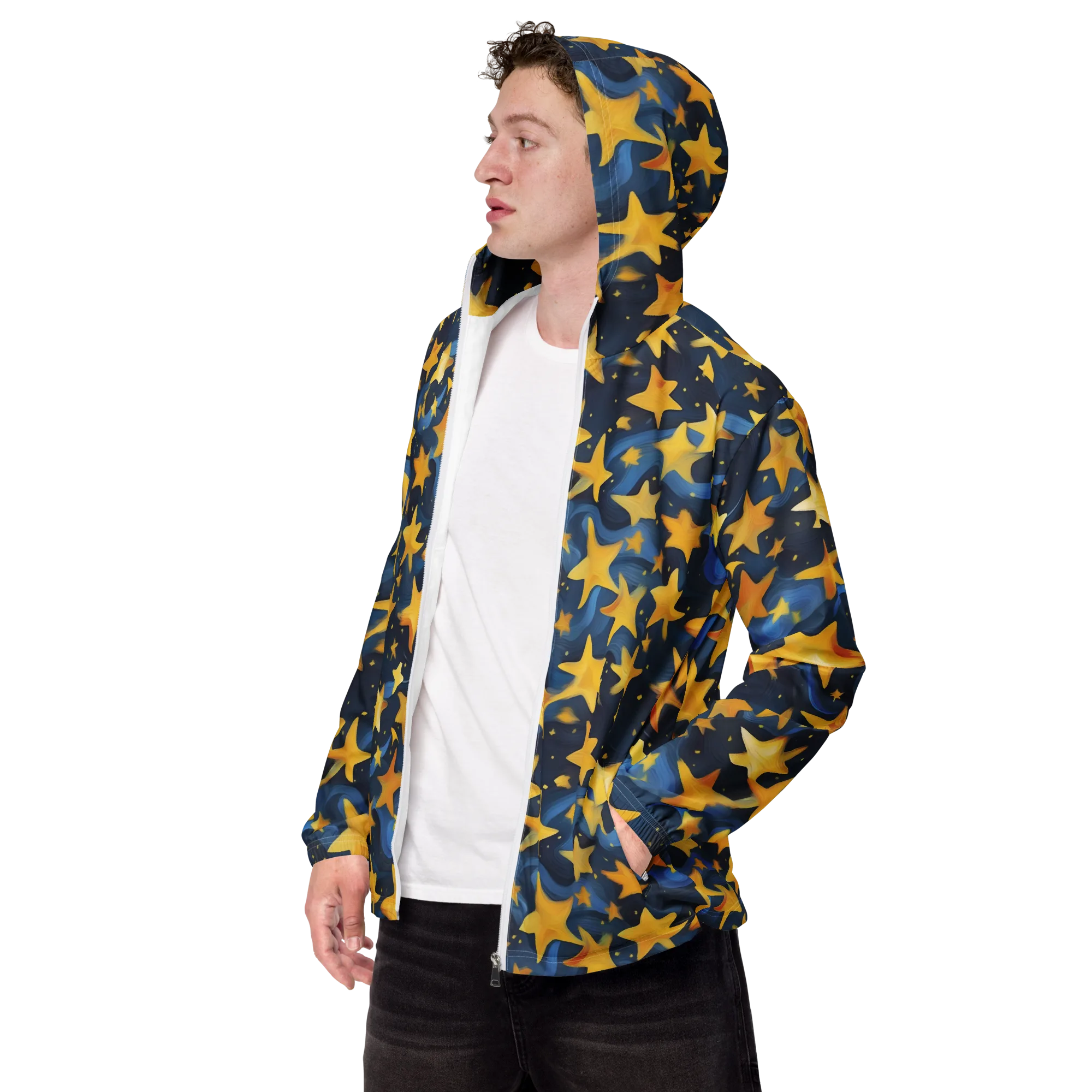 Golden Starfall on Men's Windbreaker — Left Front