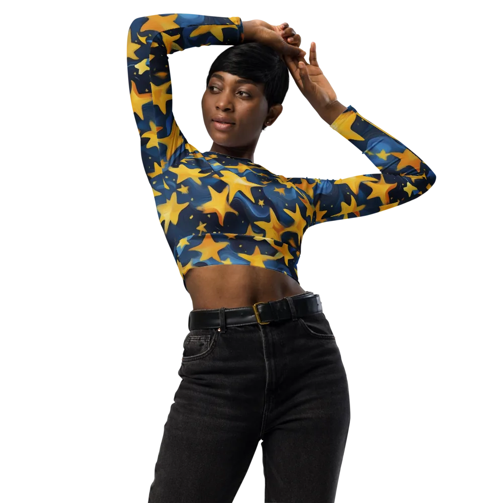 Golden Starfall on Long Sleeve Crop Top — Front