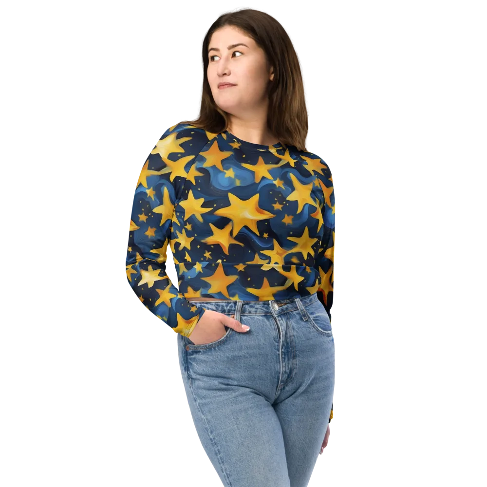 Golden Starfall on Long Sleeve Crop Top — Front