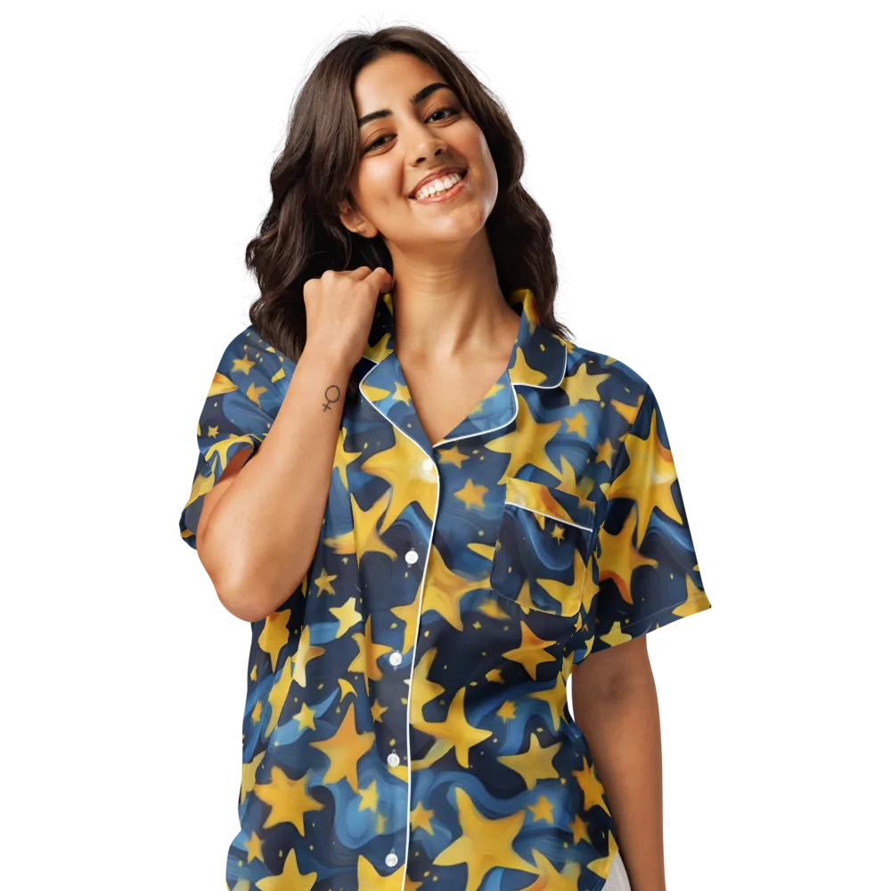 Golden Starfall on Women's Short Sleeve Pajama Top — Front