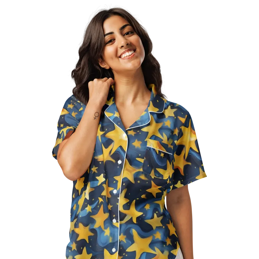 Golden Starfall on Women's Short Sleeve Pajama Top — Front