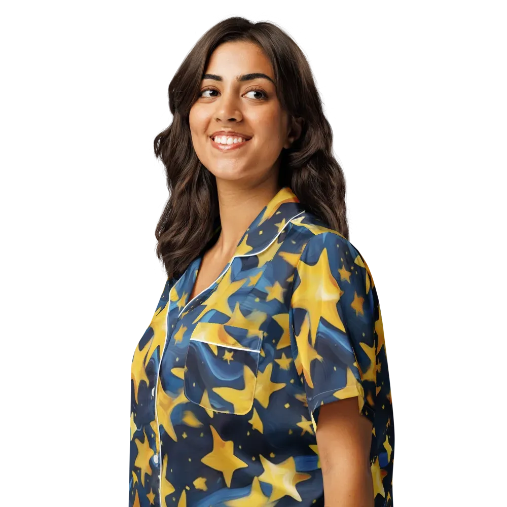 Golden Starfall on Women's Short Sleeve Pajama Top — Left Front