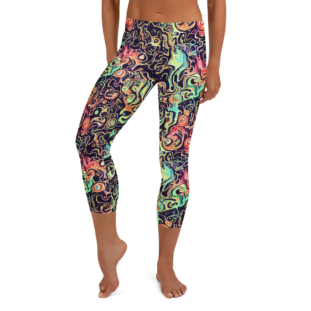 Nightwave Maze on Capri Leggings — Front
