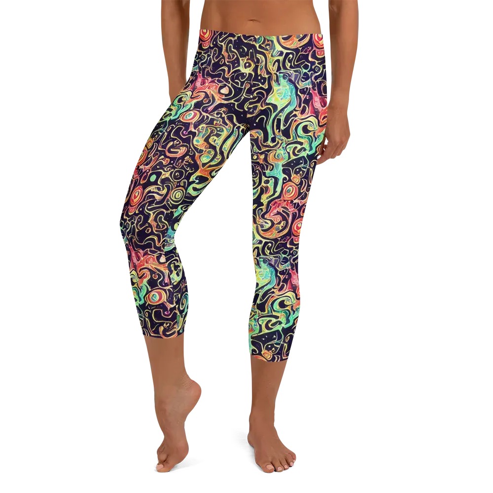 Nightwave Maze on Capri Leggings — Front