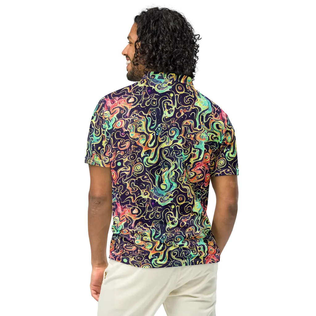 Nightwave Maze on Men's Slim Fit Polo Shirt — Back