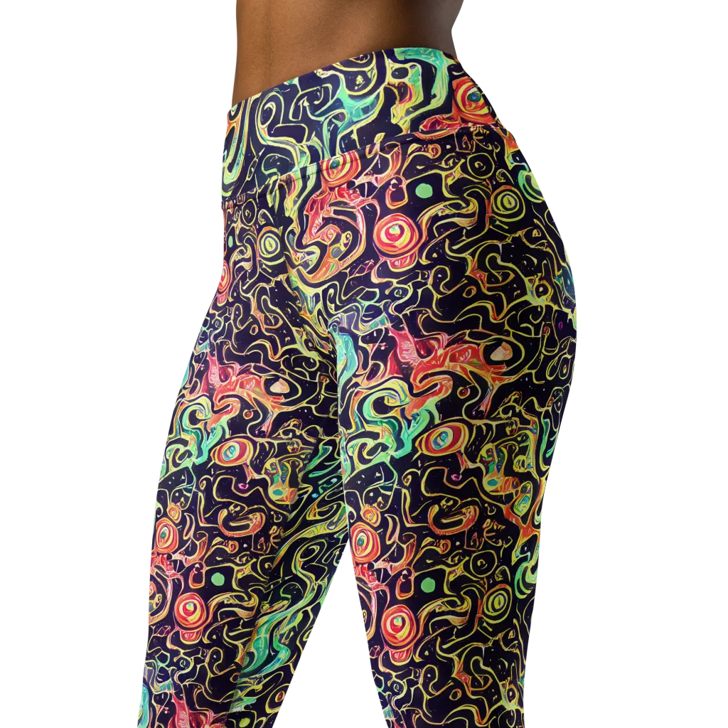 Nightwave Maze on Yoga Leggings — Left Front