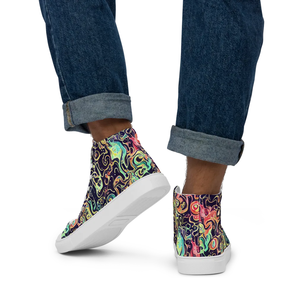 Nightwave Maze on Men's High Top Canvas Shoes — Back
