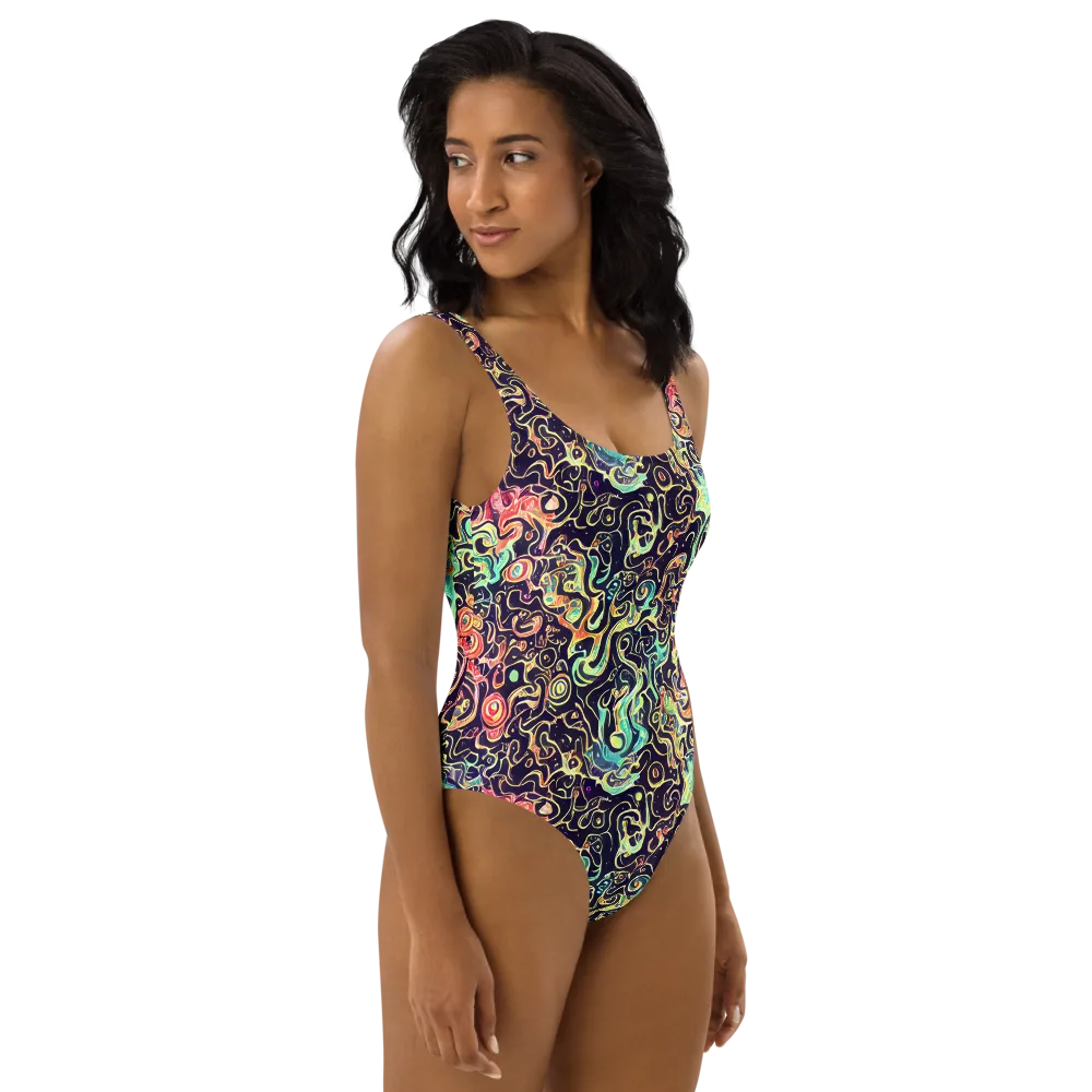 Nightwave Maze on One-Piece Swimsuit — Right
