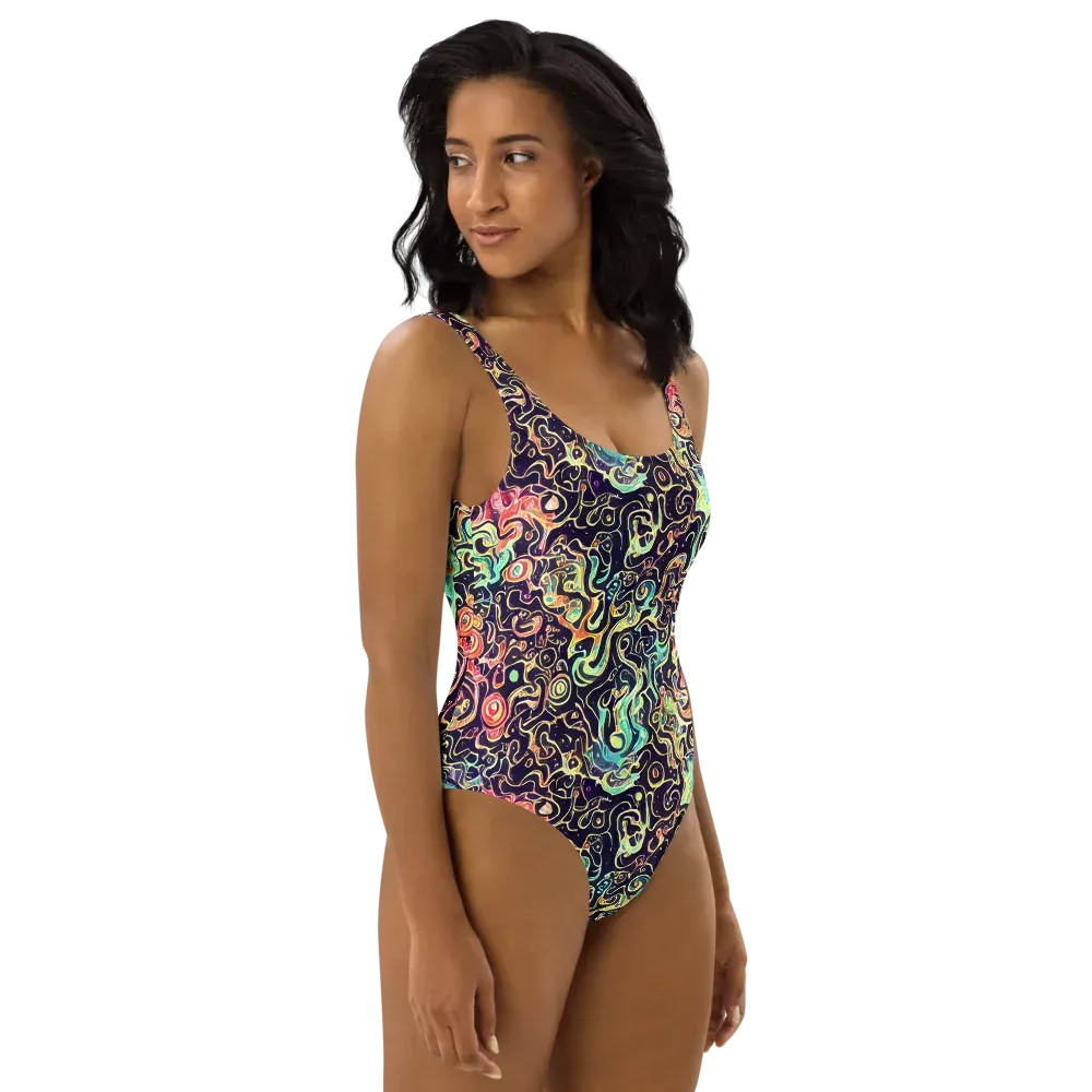 Nightwave Maze on One-Piece Swimsuit — Right