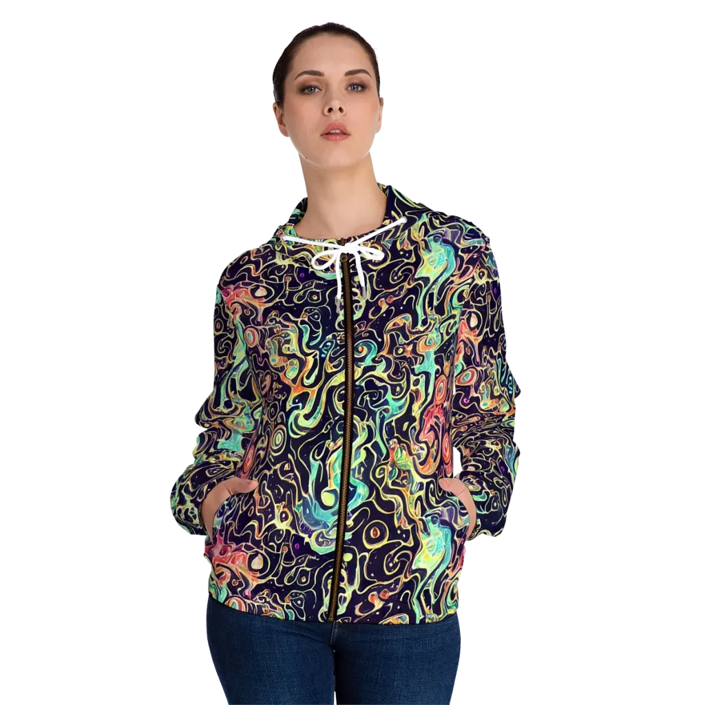 Nightwave Maze on Women's Full-Zip Hoodie — Front On Person