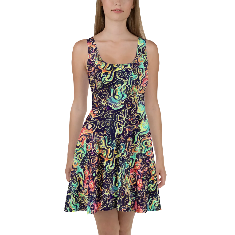 Nightwave Maze on Skater Dress — Front