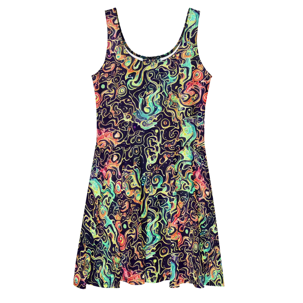 Nightwave Maze on Skater Dress — Front