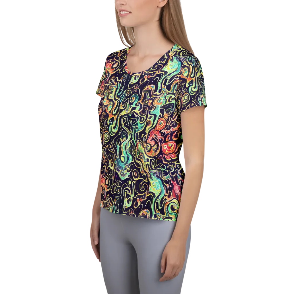 Nightwave Maze on Women's Athletic T-Shirt — Left