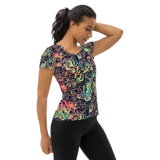Nightwave Maze on a Women's Athletic T-Shirt