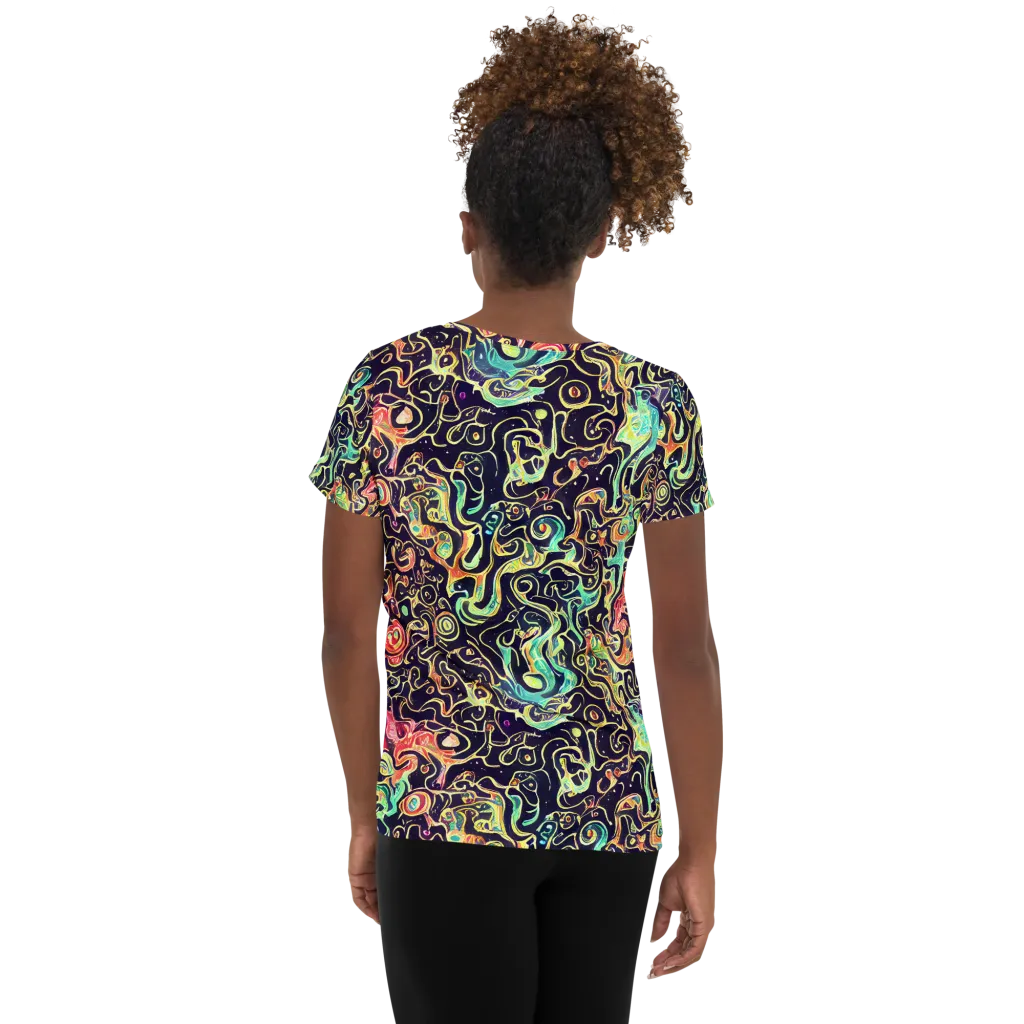Nightwave Maze on Women's Athletic T-Shirt — Back