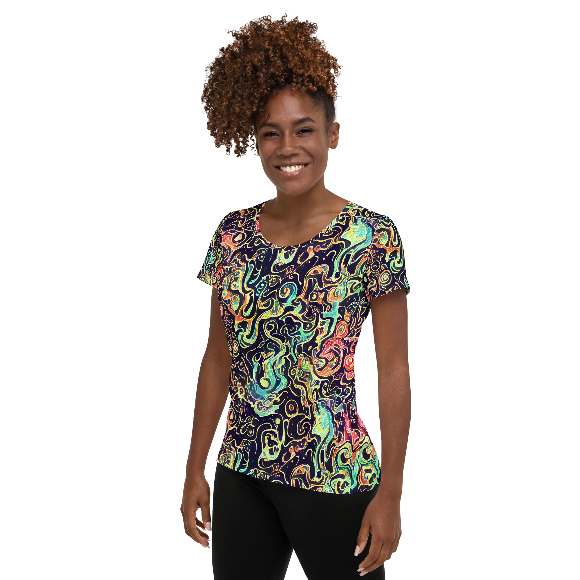 Nightwave Maze on Women's Athletic T-Shirt — Left