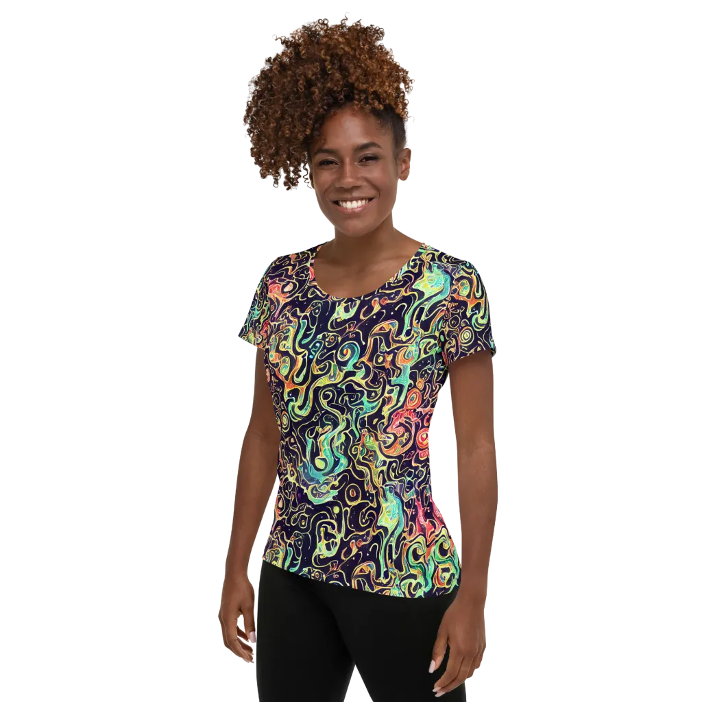 Nightwave Maze on Women's Athletic T-Shirt — Left