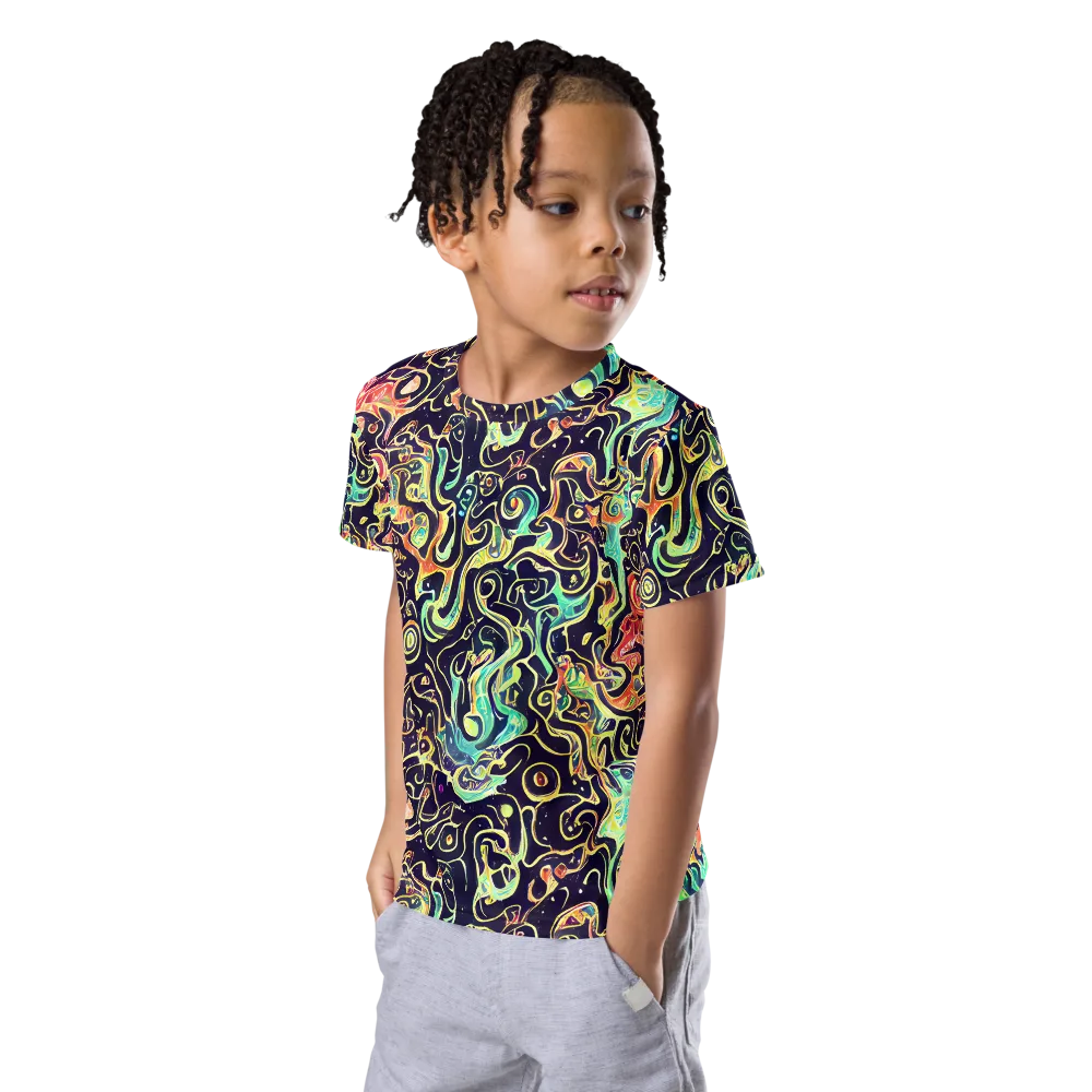Nightwave Maze on Kids Crew Neck T-Shirt — Left Front