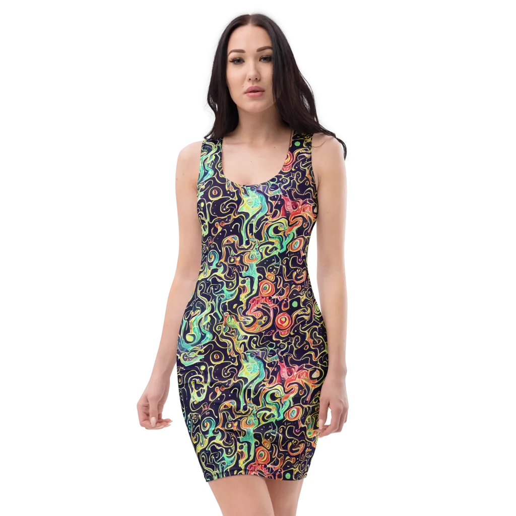 Nightwave Maze on Bodycon Dress — Front