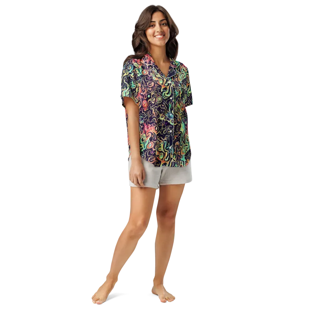 Nightwave Maze on Women's Short Sleeve Pajama Top — Front