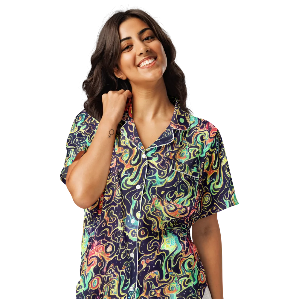 Nightwave Maze on Women's Short Sleeve Pajama Top — Front