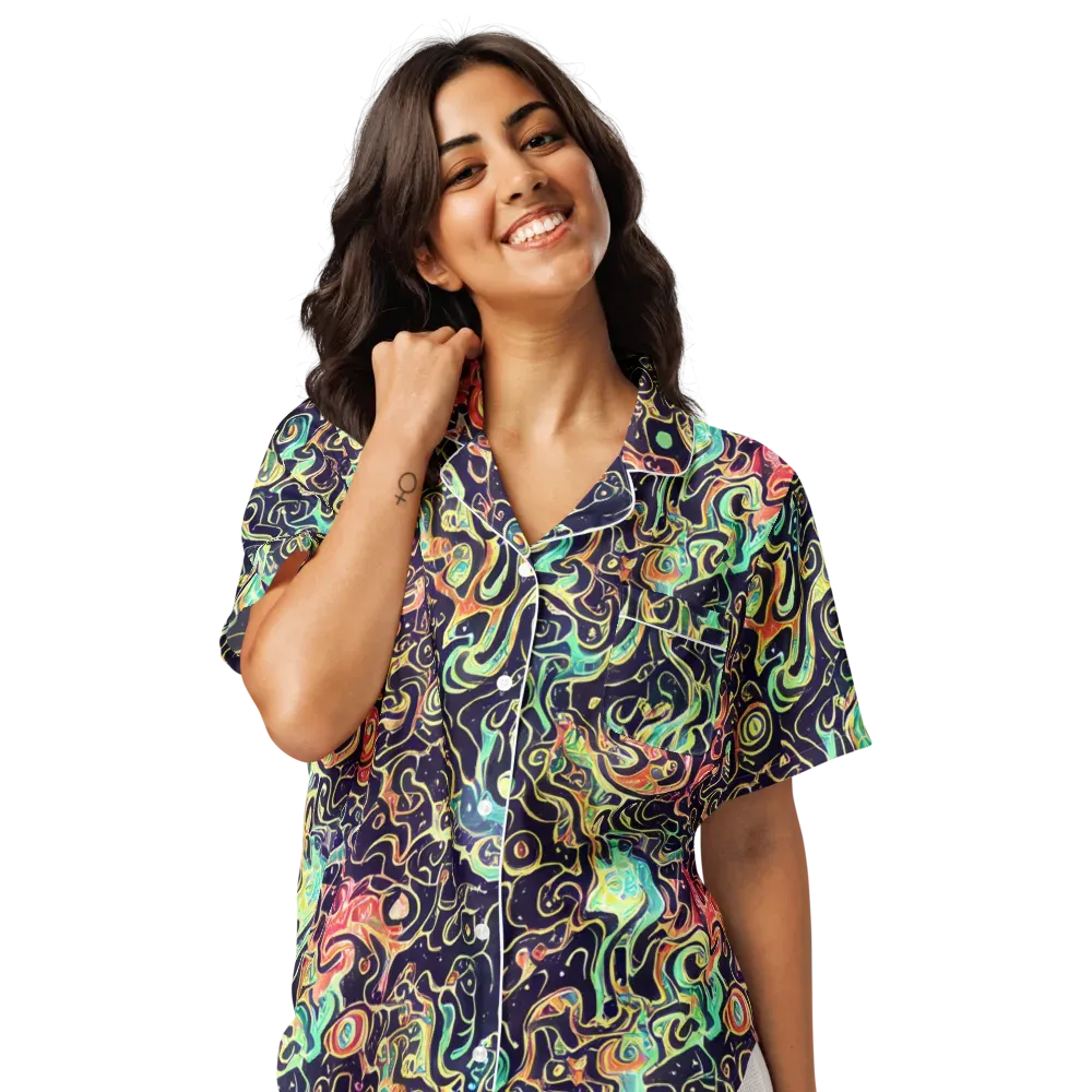 Nightwave Maze on Women's Short Sleeve Pajama Top — Front