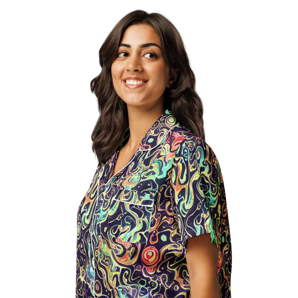 Nightwave Maze on Women's Short Sleeve Pajama Top — Left Front