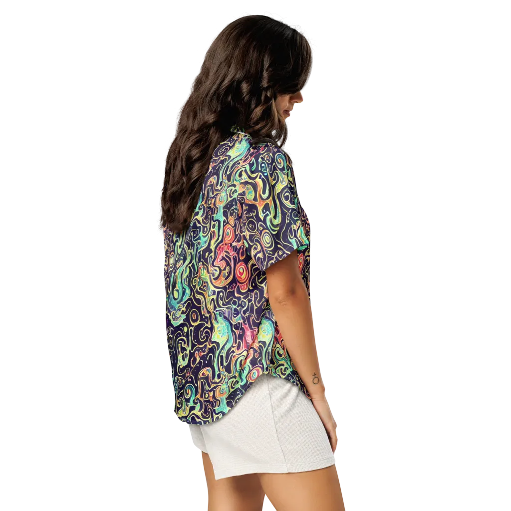 Nightwave Maze on Women's Short Sleeve Pajama Top — Right Back