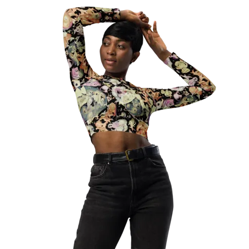 Dream Frog Parade on a Long Sleeve Crop Top