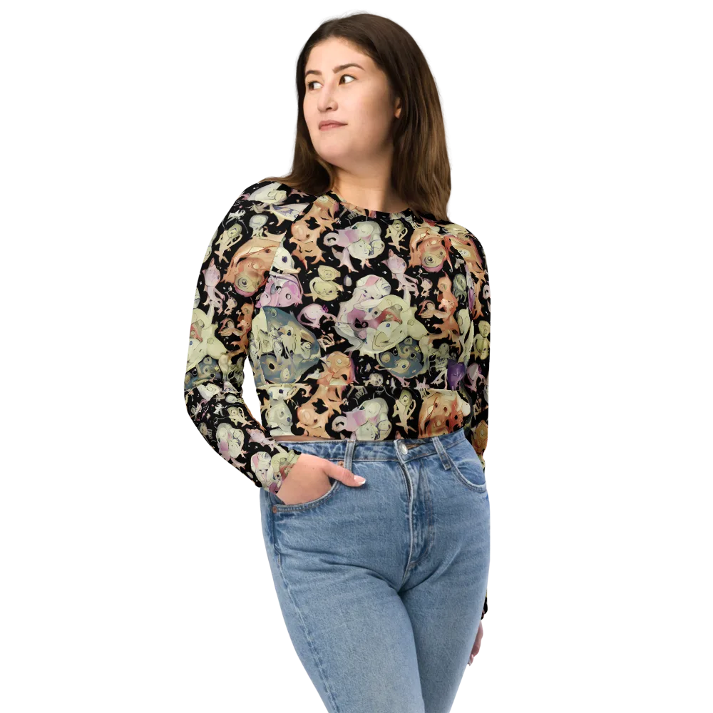 Dream Frog Parade on Long Sleeve Crop Top — Front