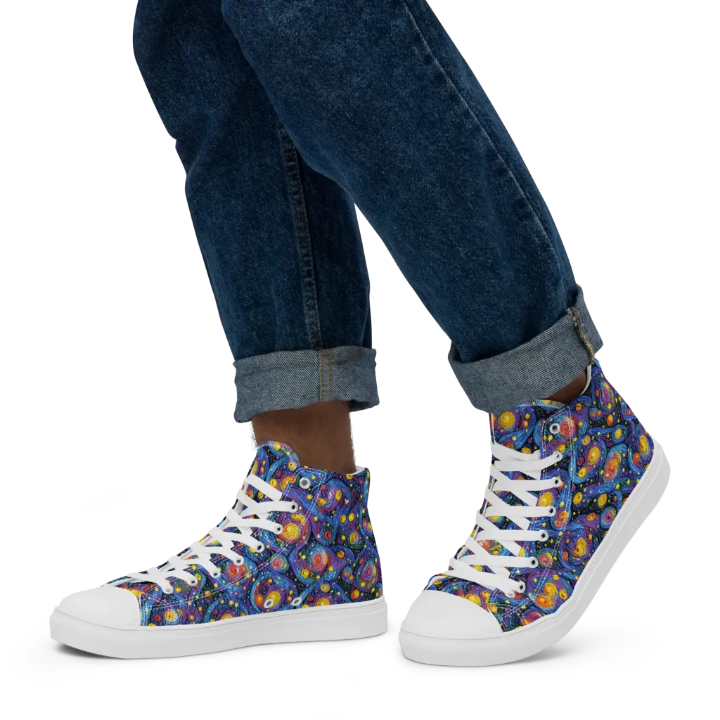 Galactic Reverie on Men's High Top Canvas Shoes — Left
