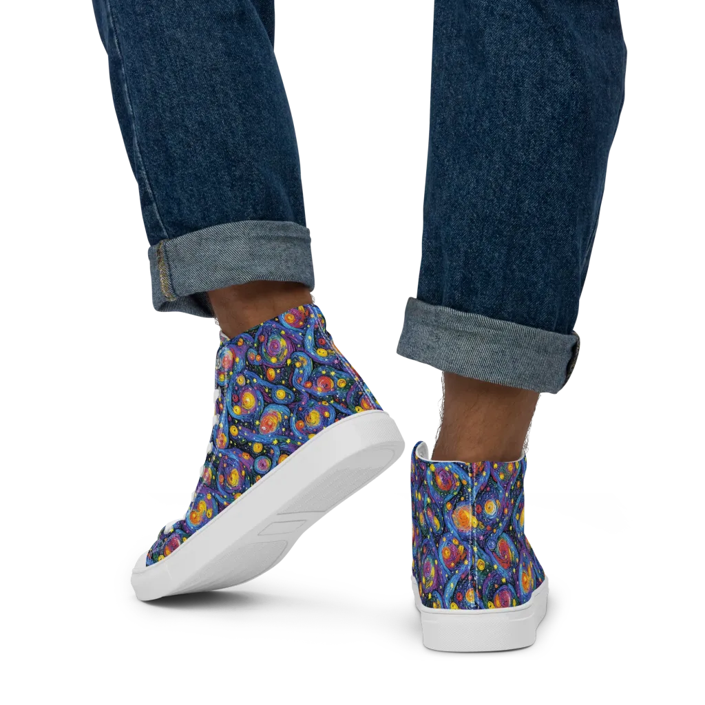 Galactic Reverie on Men's High Top Canvas Shoes — Back