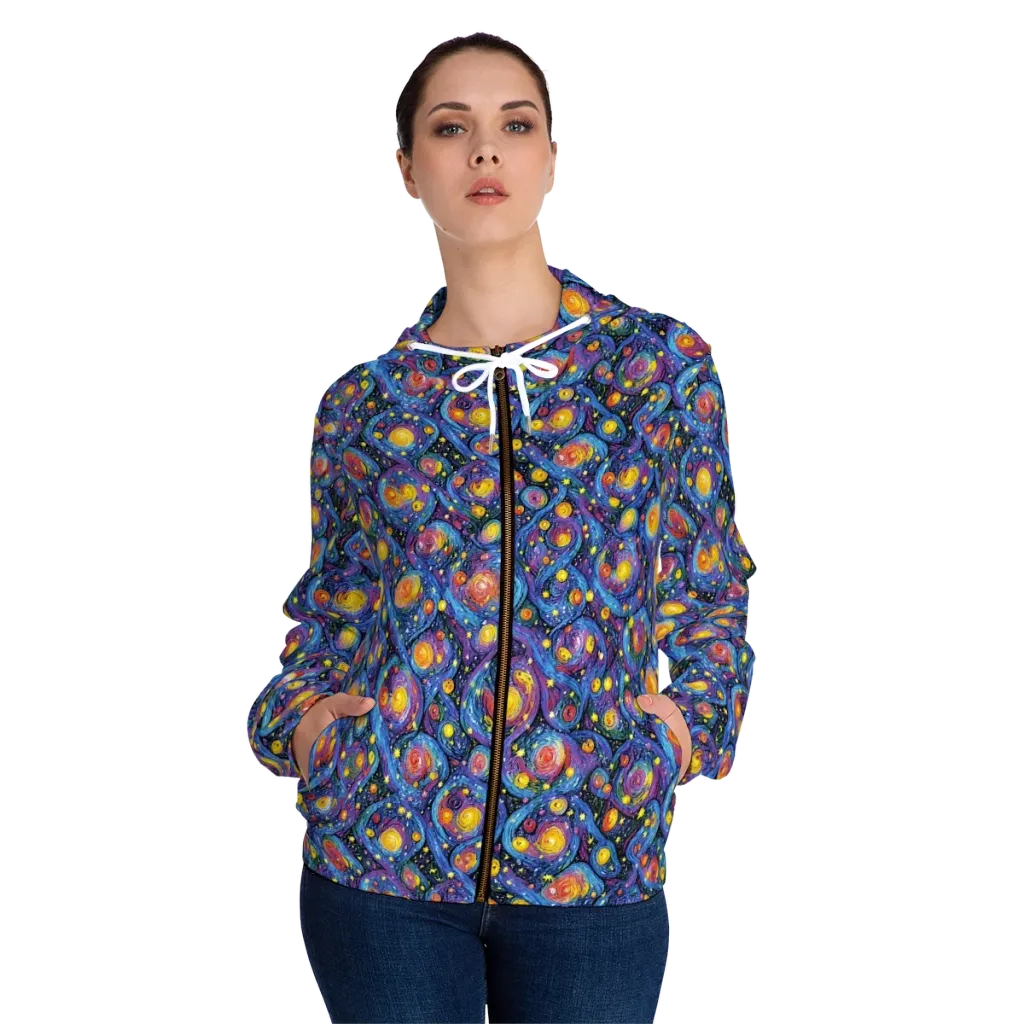 Galactic Reverie on Women's Full-Zip Hoodie — Front On Person