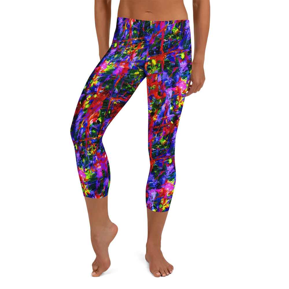 Fractured Rainbow on Capri Leggings — Front