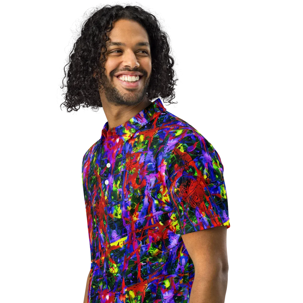 Fractured Rainbow on Men's Slim Fit Polo Shirt — Left Front
